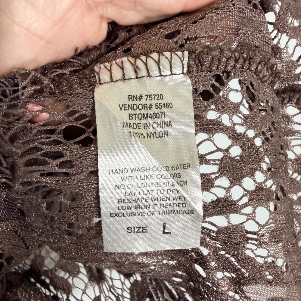 BKE Boutique Brown Lace Short Sleeve Sheer Top BTQM46071 Womens Large Boho Chic - Picture 8 of 9